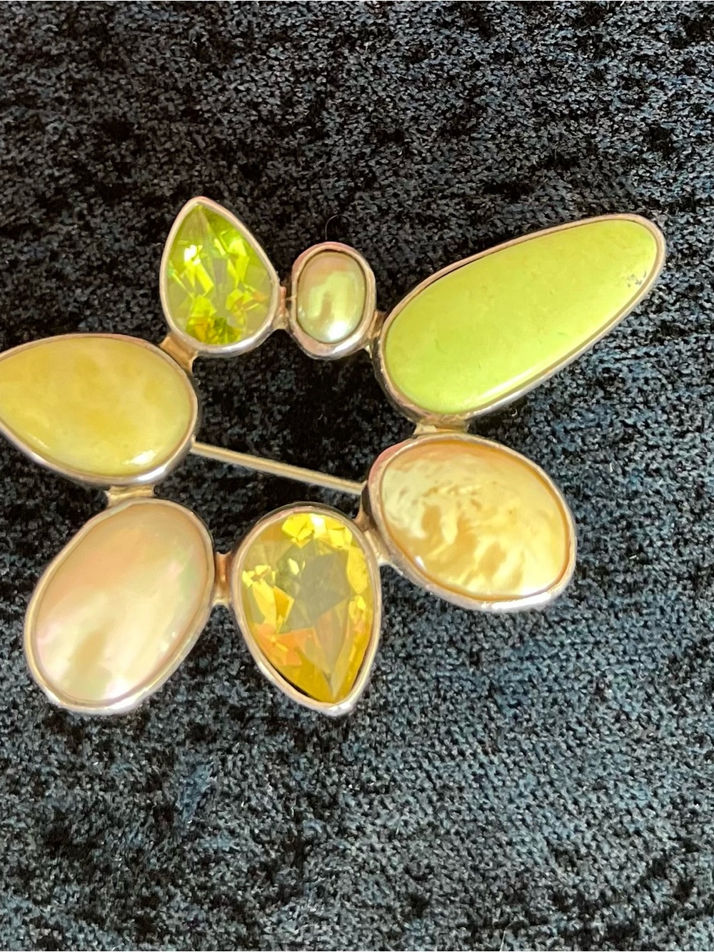 Green, yellow and pearl Echo of the Dreamer sterling brooch